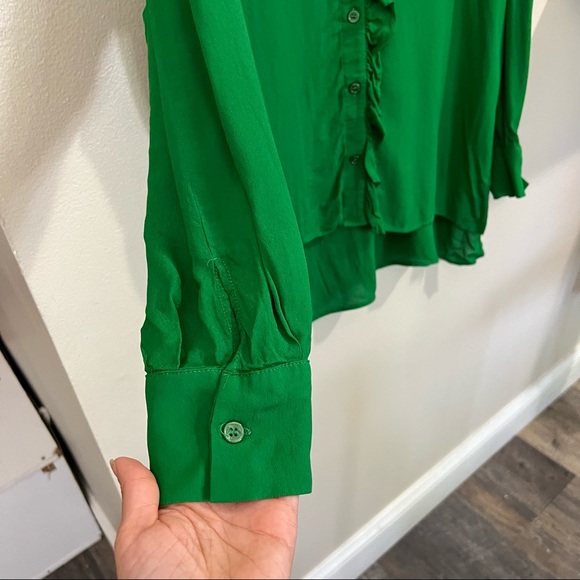 Zara ruffle trim button down oversized shirt green - Picture 9 of 12